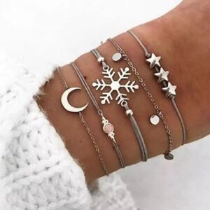 ❄️ Silver Snowflake Bangle Bracelet Set ❄️